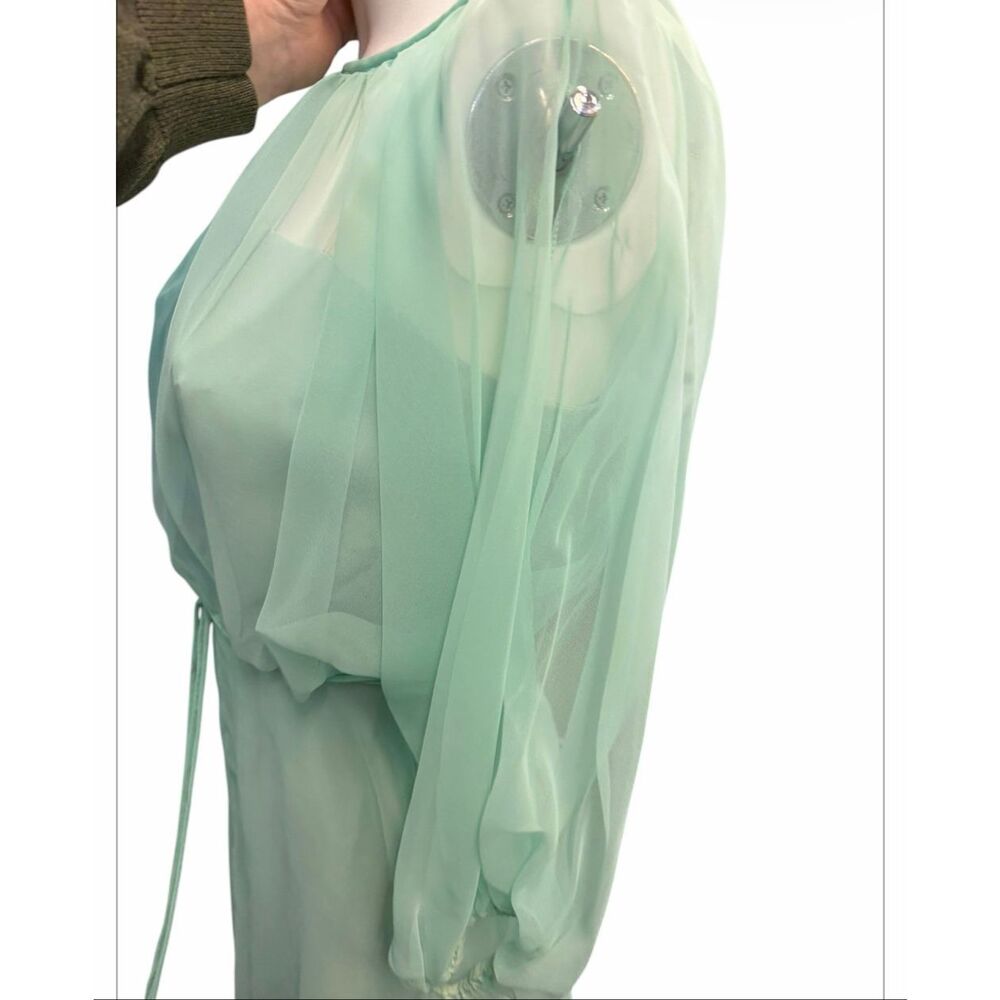 Vintage 70’s Sea Foam Green Blue Overlay Chiffon Goddess Gown Women’s Size XS Ma - Picture 3 of 14